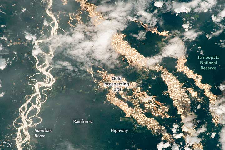 Fotografía satelital detectan "vetas" de oro en ríos Madre de Dios